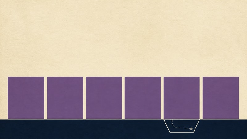 Six identical purple output blocks sit above a straight navy surface while a cutaway reveals a hidden guide bending toward the wrong anchor.